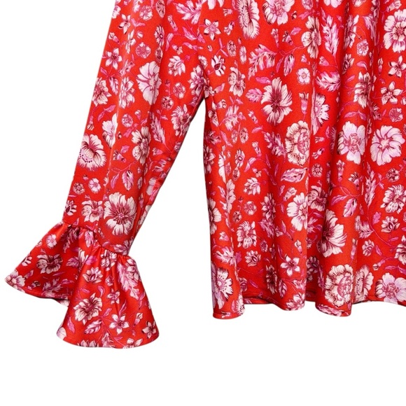 J. Crew Winter Garden Red Floral Poppy Ruffle Flare Women’s Blouse Sz M - Picture 5 of 10